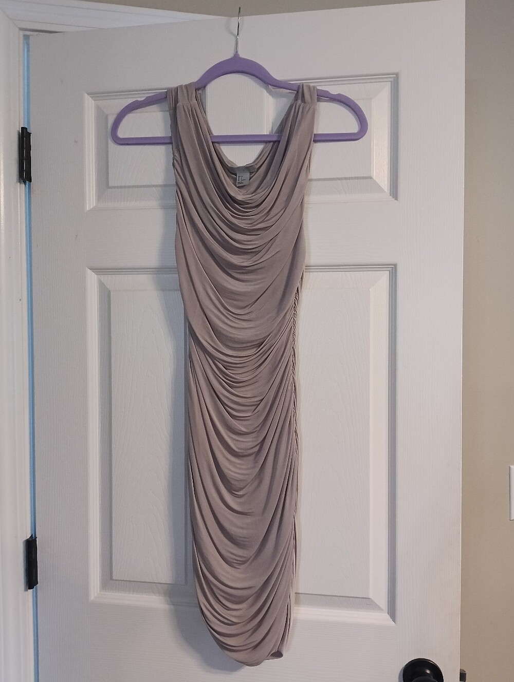 H&M Neutral Slinky Ruched Bodycon Dress | Mega Stretch | Size 6